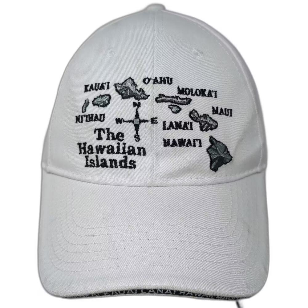 Surfware Hawaiian Islands Map White Black Baseball Cap One Size Adjustable Hat